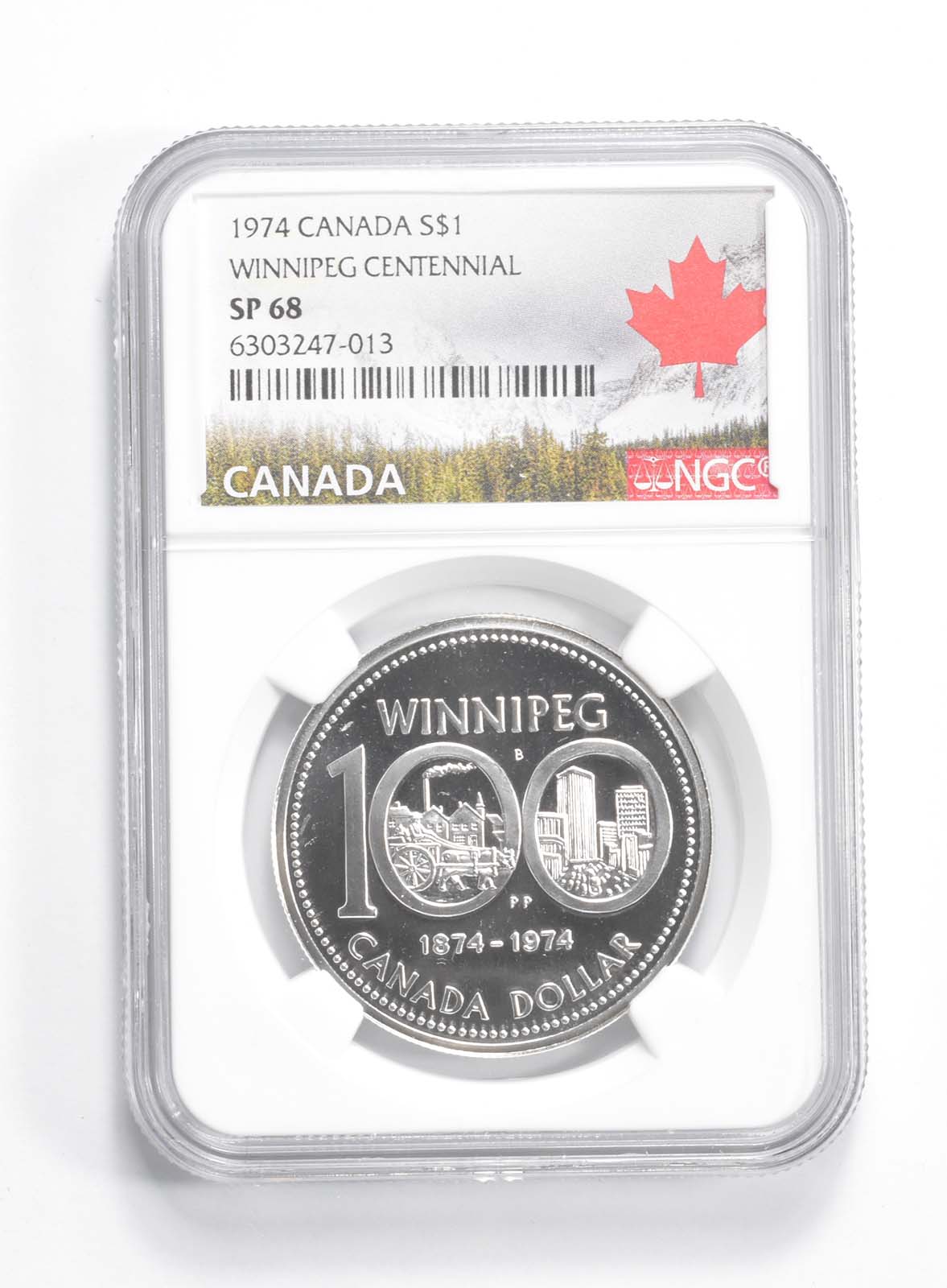 SP68 1974 Canada 1 Dollar Silver Winnipeg Centennial Graded NGC