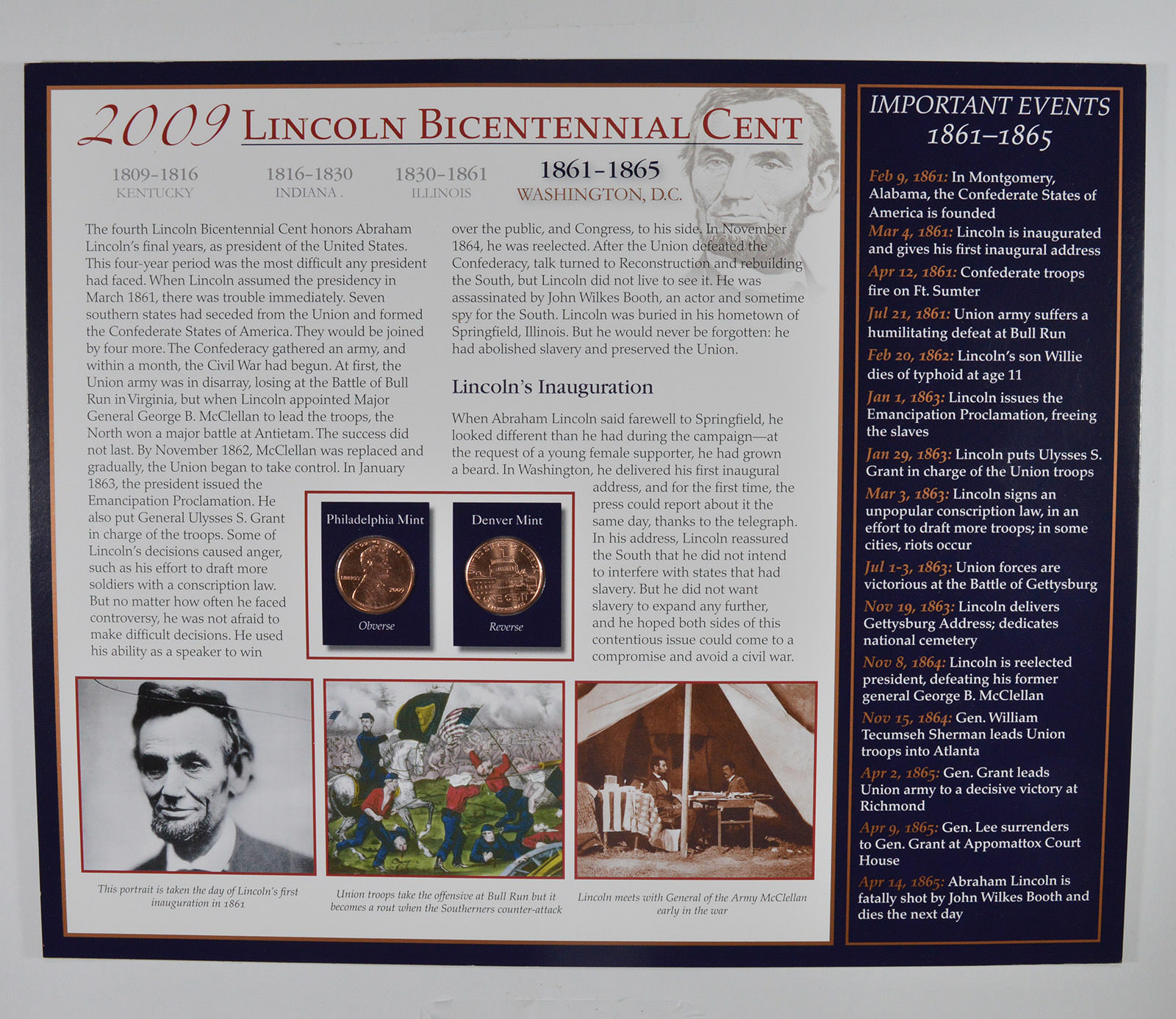 2009 Lincoln Bicentennial Cents Collection in Display