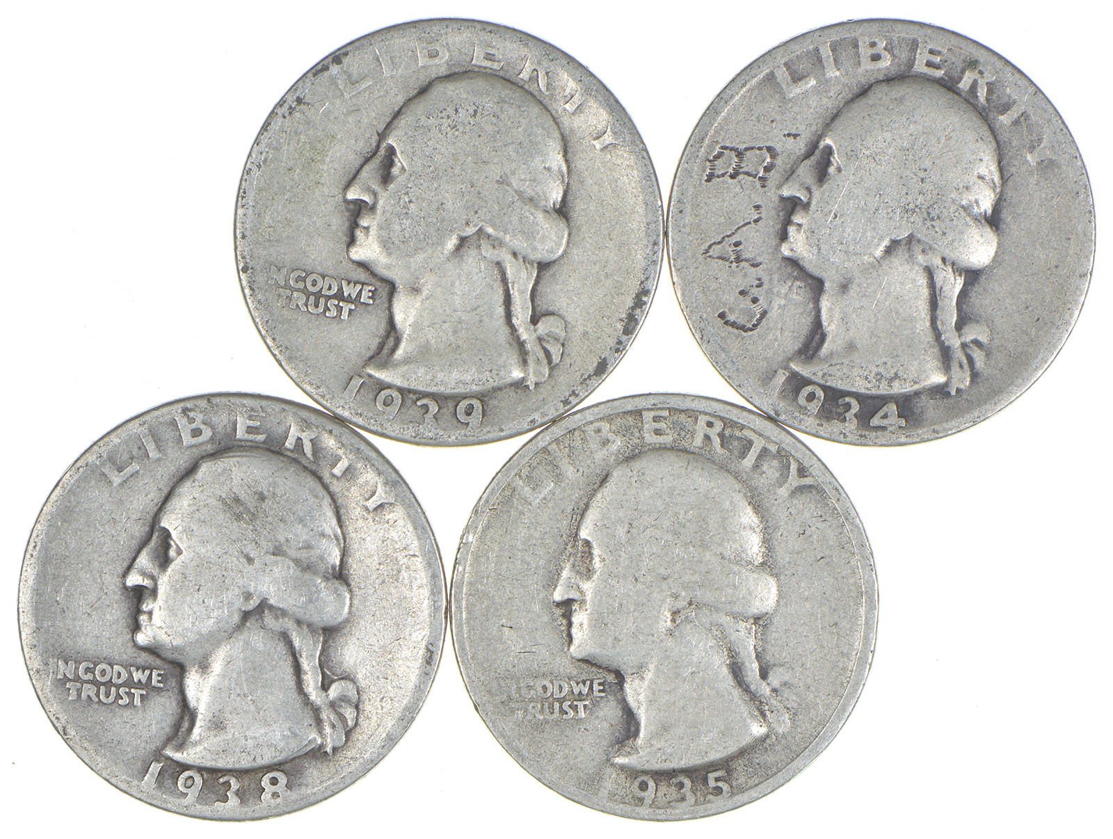 THIRTIES' DEPRESSION RARE BUNDLE! (4) Washington Quarters from the