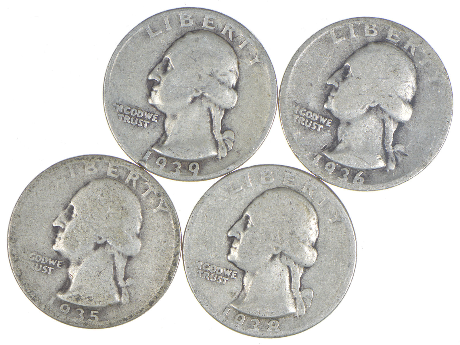 THIRTIES' DEPRESSION RARE BUNDLE! (4) Washington Quarters from the 1930s 90 Silver First