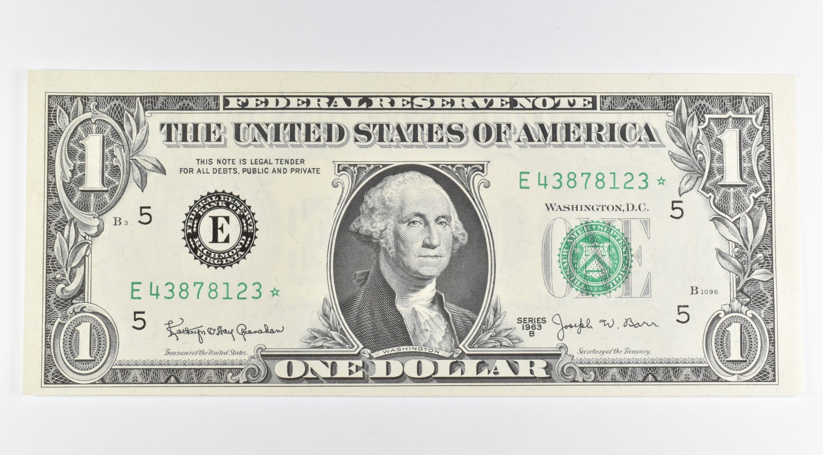 Unc ERROR REPLACEMENT Note - 1963 BARR FRN $1 Note - RARE | Property Room