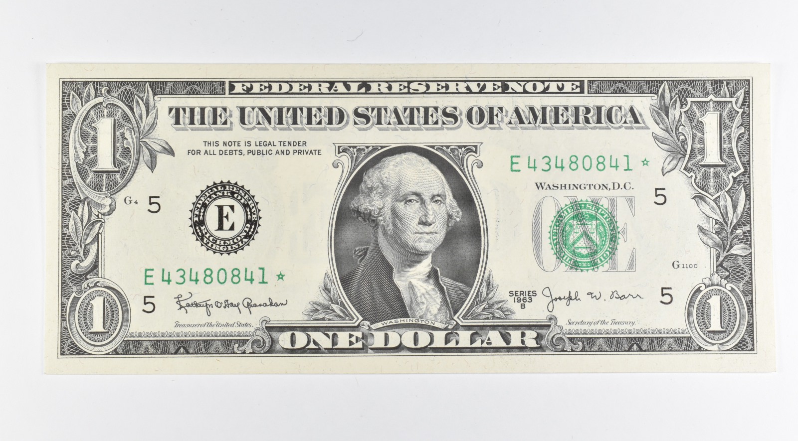 Unc ERROR REPLACEMENT Note 1963 BARR FRN 1 Note RARE Property Room