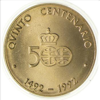 1492-1992 Spain's 500 Years Columbus Gold Plated Copper Medal - Cristobal Colon - Qvinto Centenario