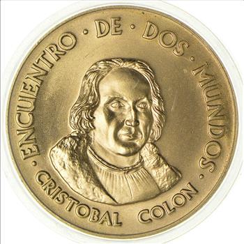 1492-1992 Spain's 500 Years Columbus Gold Plated Copper Medal - Cristobal Colon - Qvinto Centenario