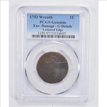 1793 Flowing Hair Wreath Reverse Large Cent - Lettered Edge - PCGS