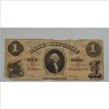 1800s $1 Dollar Large Note Bank of the Republic State of Rhode Island