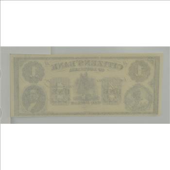 1800s $1 Dollar Large Obsolete Banknote Citizen's Bank of Louisiana