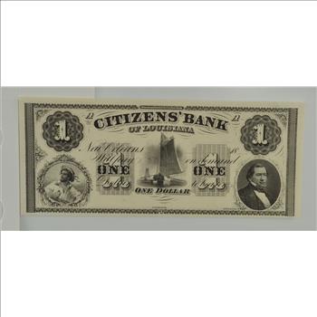 1800s $1 Dollar Large Obsolete Banknote Citizen's Bank of Louisiana