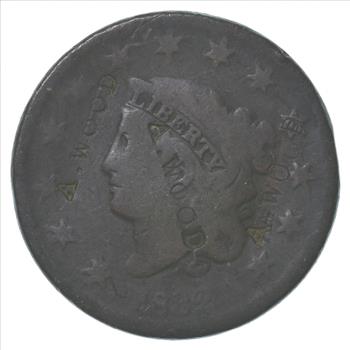 1832 Young Head Large Cent Counter Stamped 
