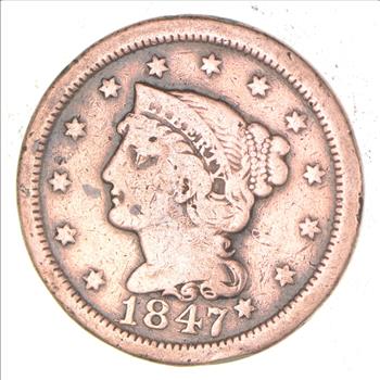 1847 - US Type Coin Braided Hair Large Cent