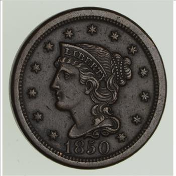 1850 Braided Hair Large Cent - Sharp