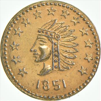1851 Indian Head Round California Gold Rush Souvenir Token