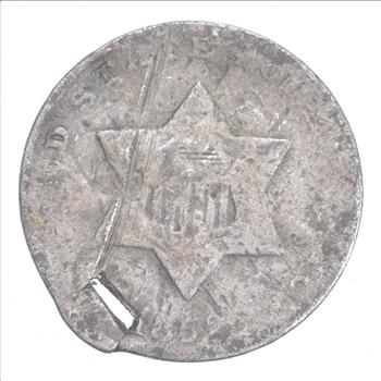 1852 Silver Three-Cent Piece - Trime - HOLED - Sannes Coin Collection