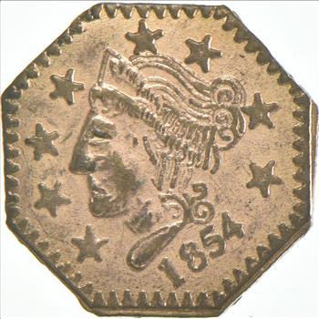 1854 Liberty Octagonal California Gold Rush Souvenir Token
