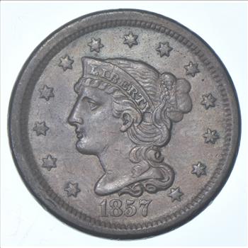1857 Braided Hair Large Cent - Small Date