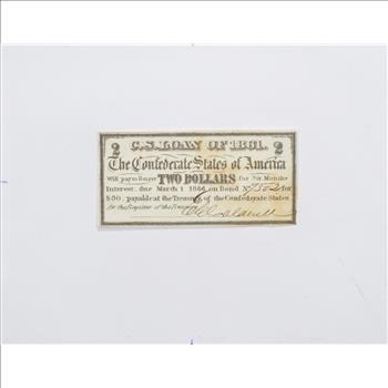 1861 $2.00 Confederate States of America - Authentic Civil War Bond Note