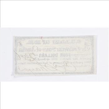 1861 $4 Confederate States of America - Authentic Civil War Bond Note