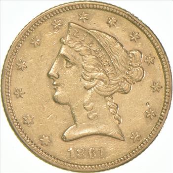 1861 $5 Liberty Head Gold Half Eagle