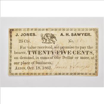 1862 25 Cents Confederate States of America - Authentic Civil War Bond Note