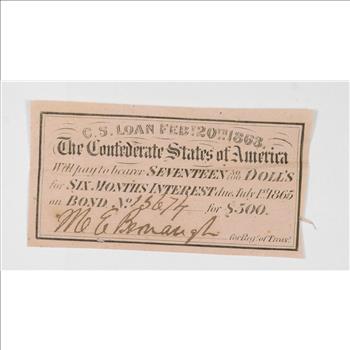 1863 $17.00 Confederate States of America - Authentic Civil War Bond Note