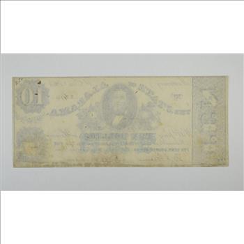 1864 $10.00 The State of Alabama Obsolete Confederate Currency Note - Cr.14