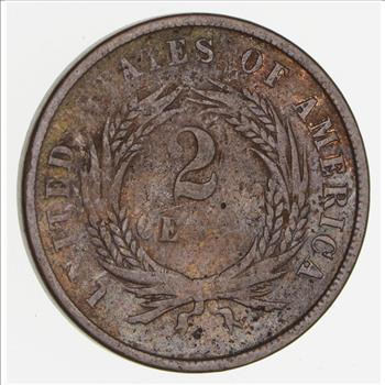 1864 Shield 2 Cent Piece - Small Motto - Circulated