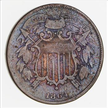 1864 Shield 2 Cent Piece - Small Motto - Circulated