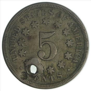 1867 Shield Nickel - Without Rays *Condition: Hole