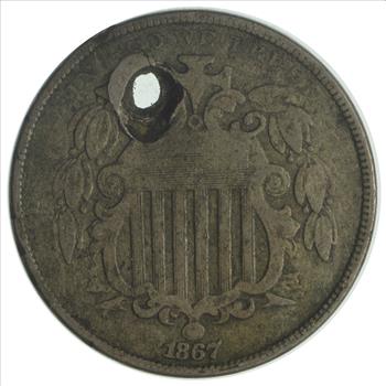 1867 Shield Nickel - Without Rays *Condition: Hole