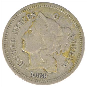 1869 - TRIME - Historic US Type Coin - Better Date - Three Cent Piece