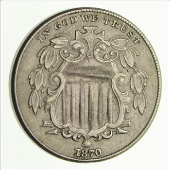 1870 Shield Nickel - Without Rays - Circulated