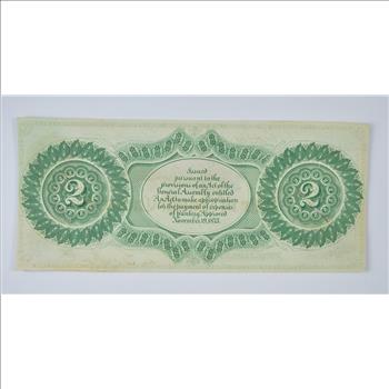 1873 $2.00 EARLY State of South Carolina Bank Note - Crisp