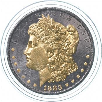 1883-O Morgan Silver Dollar Gold Overlay