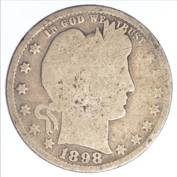 1898 Liberty Barber 90% Silver US Quarter