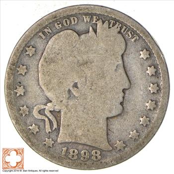1898 Liberty Barber 90% Silver US Quarter