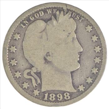1898 Liberty Barber 90% Silver US Quarter - Reduced S&H