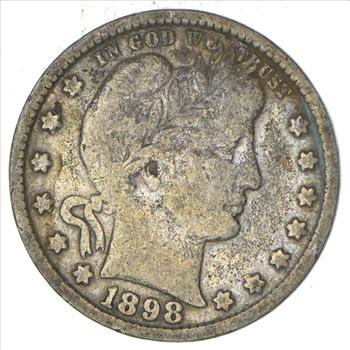 1898-S Liberty Barber 90% Silver US Quarter