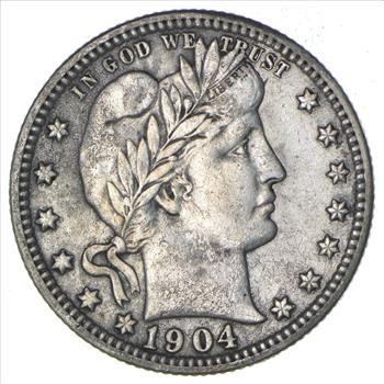 1904 Liberty Barber 90% Silver US Quarter