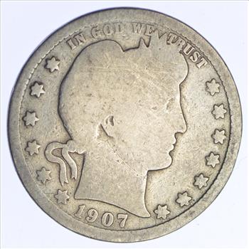1907 Liberty Barber 90% Silver US Quarter