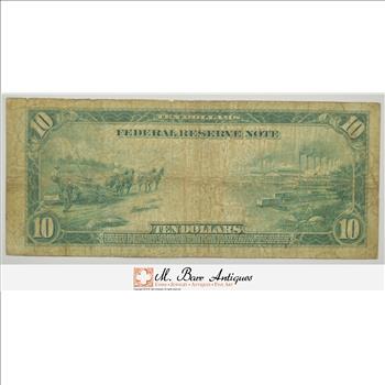 1914 $10.00 Blue Seal Federal Reserve Large Size Horseblanket Note