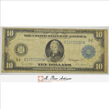 1914 $10.00 Blue Seal Federal Reserve Large Size Horseblanket Note