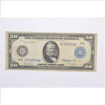 1914 $50 Federal Reserve Note - FR 1037 - Horse Blanket