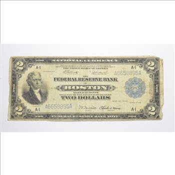 1918 $2 Boston, MA. United States Federal Reserve Large Note