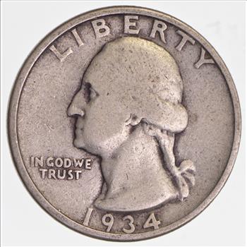1930's - Depression - LOW MINTAGE - 1934 Washington Quarter - 90% Silver