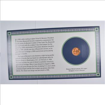 1958 Lincoln Wheat Penny With Commemorative Stamp - Beatuifully Displayed w/Story Board!