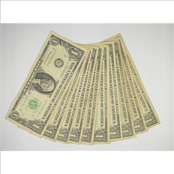 1963B $1 BARR Federal Reserve Notes Circulated Lot of 10 One Dollar Bills