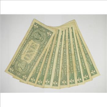1963B $1 BARR Federal Reserve Notes Circulated Lot of 10 One Dollar Bills