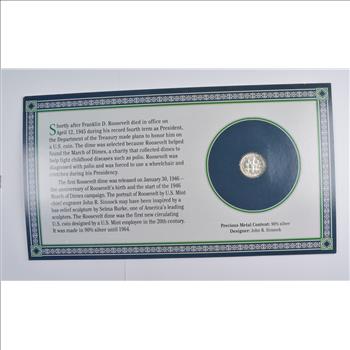 1964 Roosevelt Silver Dime With Commemorative Stamp - Beatuifully Displayed w/Story Board!