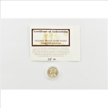 1964-D Washington Quarter Original Binion Silver Hoard Sampler 58/400 COA