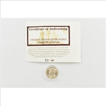 1964-D Washington Quarter Original Binion Silver Hoard Sampler 64/400 COA